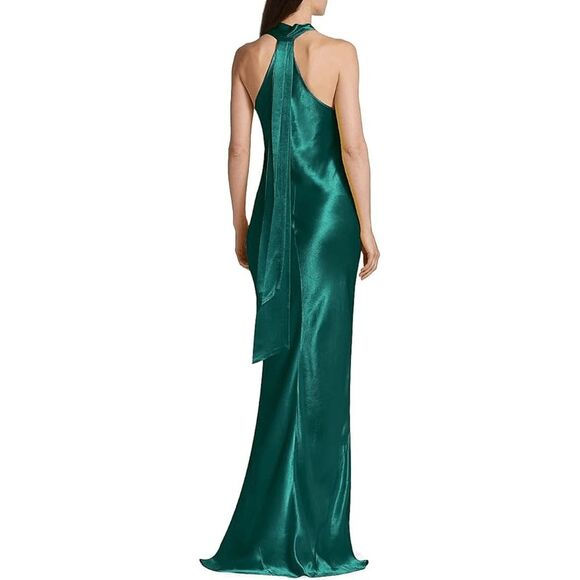 Galvan London Pandora Asymmetrical Bias Cut Dress In Emerald US 6 $1795 - Picture 2 of 11